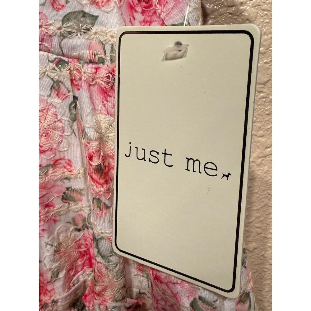 Just Me Dress Womens Small Ivory Pink Floral Smocked Fit & Flare Mini - Picture 5 of 8